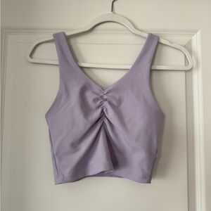Wilo Lavender Ruched V-Neck Crop Tank Top
